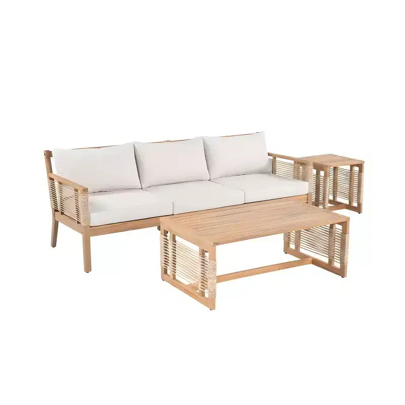 ModernLuxe – Salon de jardin avec canapé, mobilier de patio en bois d'acacia, canapé 3 places et fauteuils de club avec 2 tables basses, teck