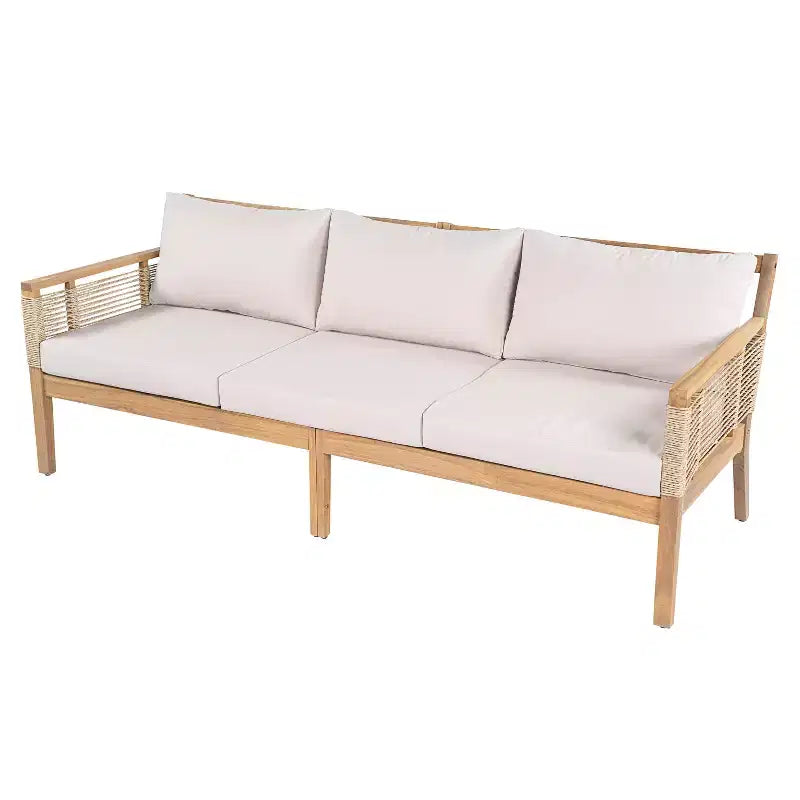 ModernLuxe – Salon de jardin avec canapé, mobilier de patio en bois d'acacia, canapé 3 places et fauteuils de club avec 2 tables basses, teck