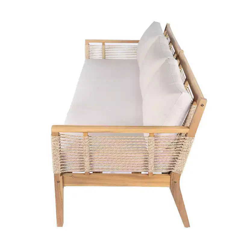 ModernLuxe – Salon de jardin avec canapé, mobilier de patio en bois d'acacia, canapé 3 places et fauteuils de club avec 2 tables basses, teck