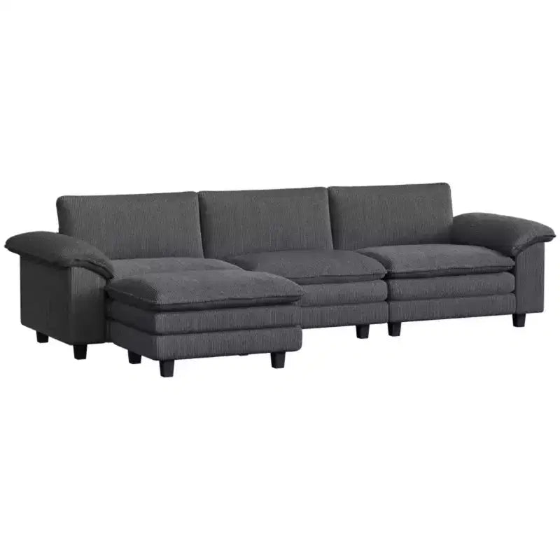 GDFStudio Huehi Canapé d'angle moderne en velours côtelé de 124 po avec pouf mobile