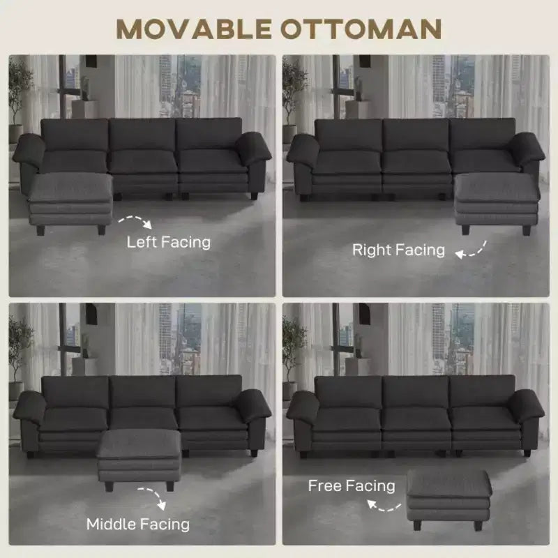 GDFStudio Huehi Canapé d'angle moderne en velours côtelé de 124 po avec pouf mobile
