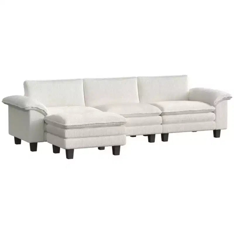 GDFStudio Huehi Canapé d'angle moderne en velours côtelé de 124 po avec pouf mobile