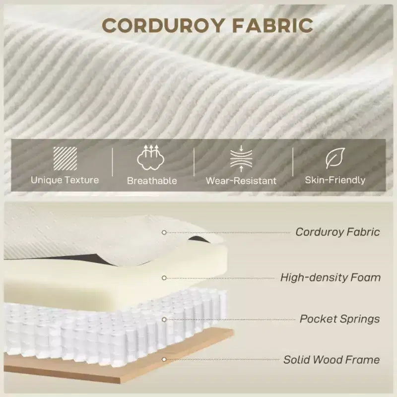 GDFStudio Huehi Canapé d'angle moderne en velours côtelé de 124 po avec pouf mobile