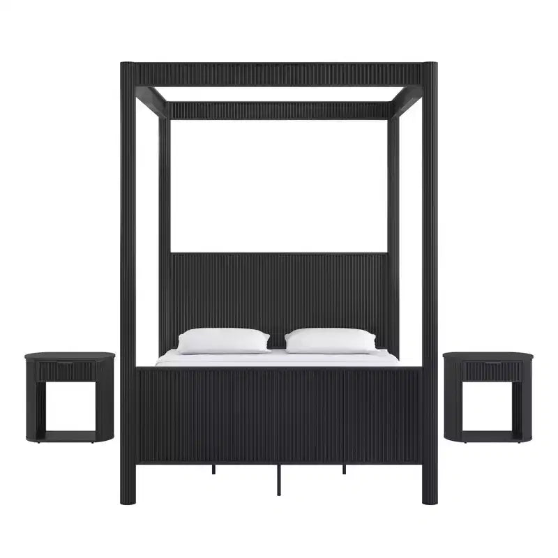 Chambre à coucher complète Shirley (lit et tables de chevet) – Noir – iNSPIREQ