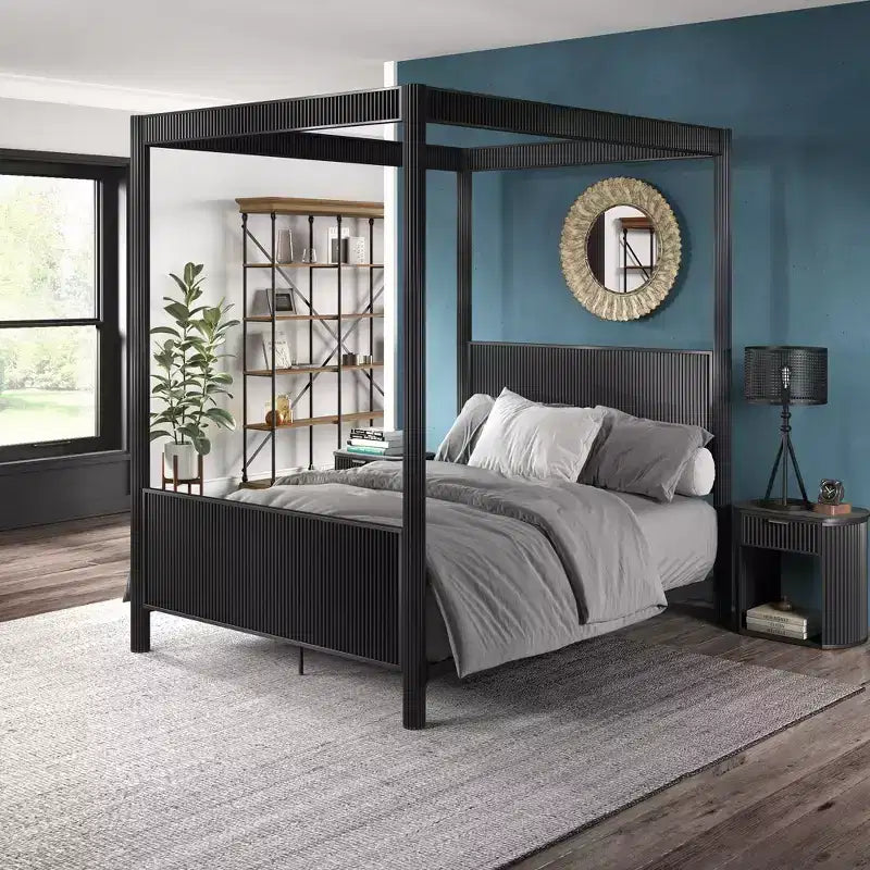 Chambre à coucher complète Shirley (lit et tables de chevet) – Noir – iNSPIREQ