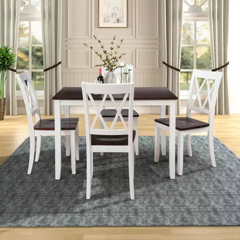 Ensemble de salle à manger en bois GDFStudio Arlette Farmhouse 5 pièces avec chaises sans accoudoirs à dossier croisé