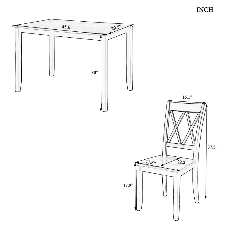 Ensemble de salle à manger en bois GDFStudio Arlette Farmhouse 5 pièces avec chaises sans accoudoirs à dossier croisé
