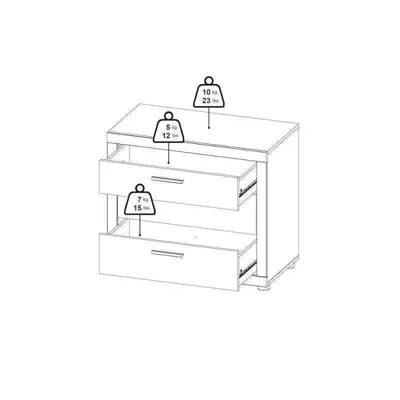 Tvilum, Ensemble de chambre Mira 2 pièces – Commode double 6 tiroirs et chiffonnier, Jackson Hickory