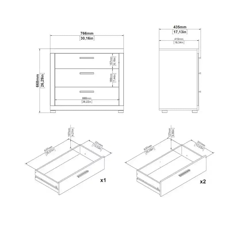 Tvilum, Ensemble de chambre Mira 2 pièces – Commode double 6 tiroirs et chiffonnier, Jackson Hickory