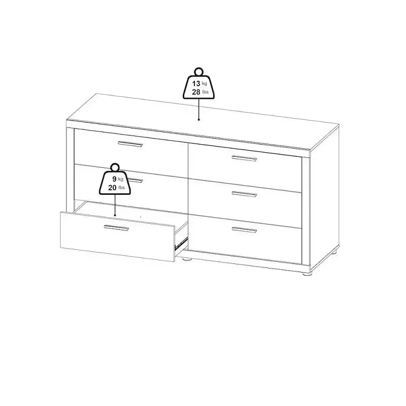 Tvilum, Ensemble de chambre Mira 2 pièces – Commode double 6 tiroirs et chiffonnier, Jackson Hickory
