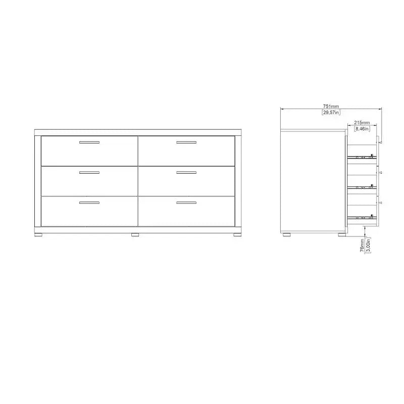 Tvilum, Ensemble de chambre Mira 2 pièces – Commode double 6 tiroirs et chiffonnier, Jackson Hickory