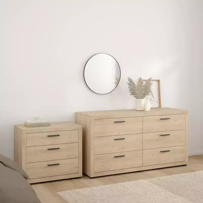 Tvilum, Ensemble de chambre Mira 2 pièces – Commode double 6 tiroirs et chiffonnier, Jackson Hickory
