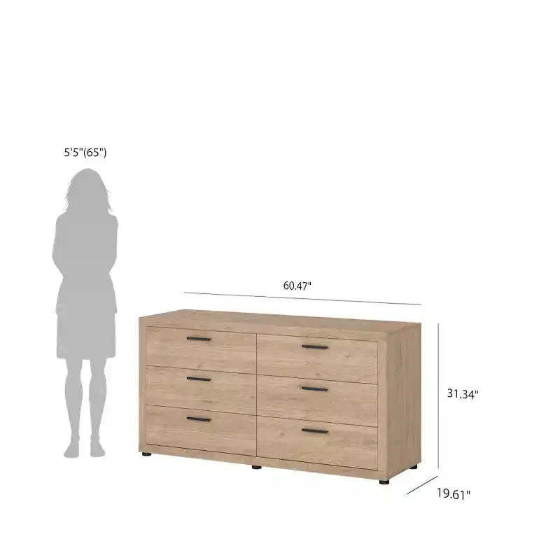 Tvilum, Ensemble de chambre Mira 2 pièces – Commode double 6 tiroirs et chiffonnier, Jackson Hickory