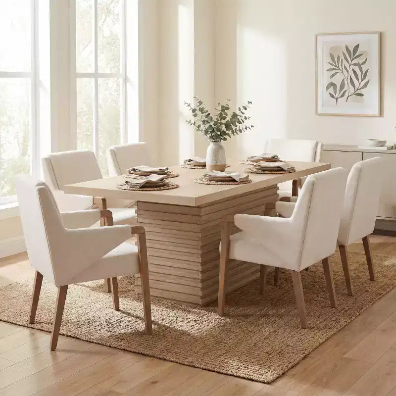 Christopher Knight Home Lindiwe – Ensemble de salle à manger moderne 7 pièces en bois d'hévéa avec table rectangulaire et revêtement en lin
