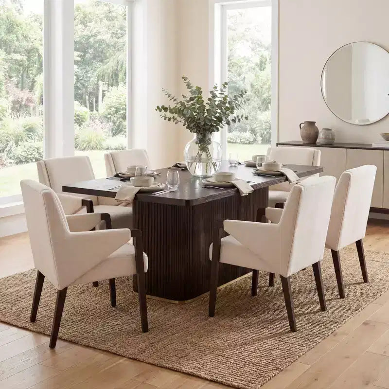 Christopher Knight Home Lindiwe – Ensemble de salle à manger moderne 7 pièces en bois d'hévéa avec table rectangulaire et revêtement en lin