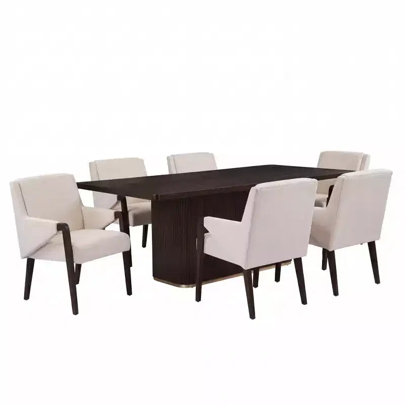 Christopher Knight Home Lindiwe – Ensemble de salle à manger moderne 7 pièces en bois d'hévéa avec table rectangulaire et revêtement en lin