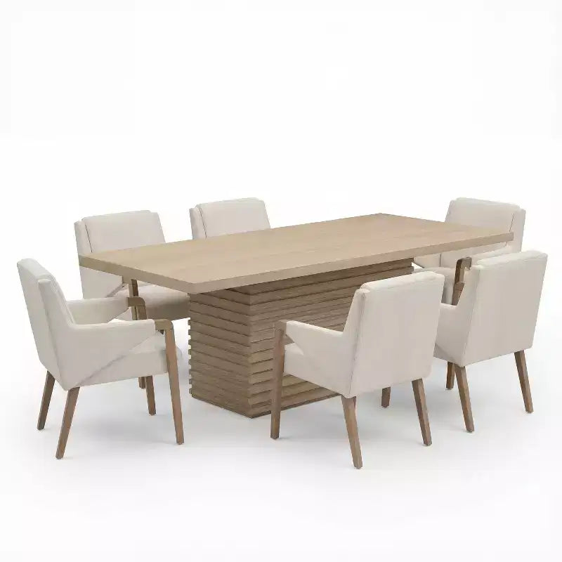 Christopher Knight Home Lindiwe – Ensemble de salle à manger moderne 7 pièces en bois d'hévéa avec table rectangulaire et revêtement en lin
