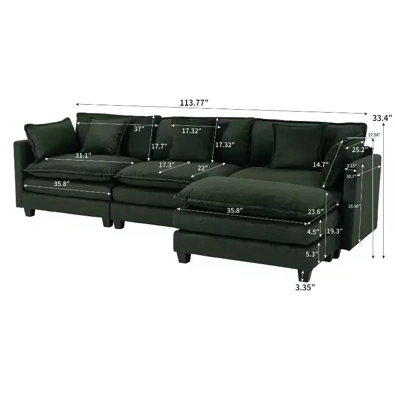 Canapé d'angle modulable 3 places GDFStudio Fairmont 113,77 en tissu chenille avec pouf et coussins lombaires