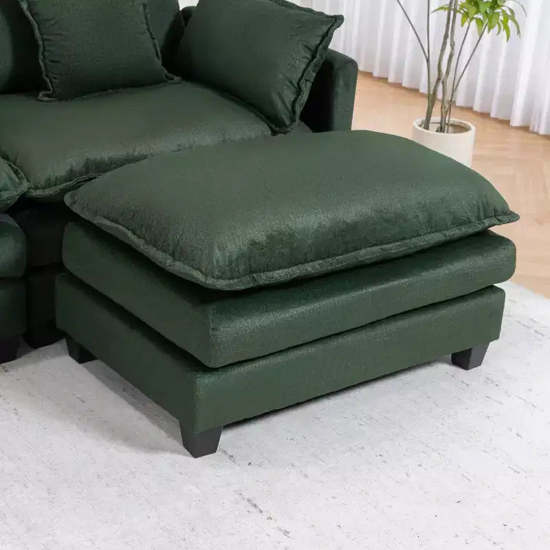 Canapé d'angle modulable 3 places GDFStudio Fairmont 113,77 en tissu chenille avec pouf et coussins lombaires