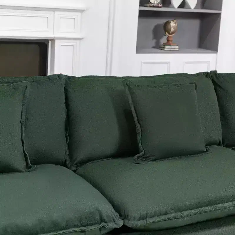 Canapé d'angle modulable 3 places GDFStudio Fairmont 113,77 en tissu chenille avec pouf et coussins lombaires
