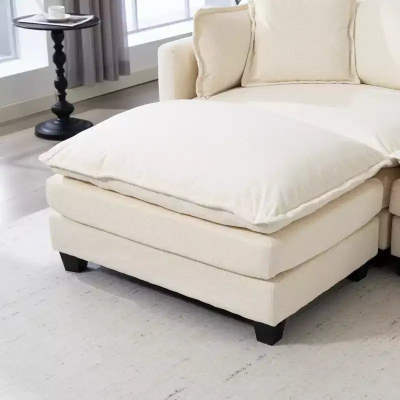 Canapé d'angle modulable 3 places GDFStudio Fairmont 113,77 en tissu chenille avec pouf et coussins lombaires