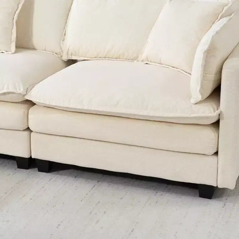 Canapé d'angle modulable 3 places GDFStudio Fairmont 113,77 en tissu chenille avec pouf et coussins lombaires