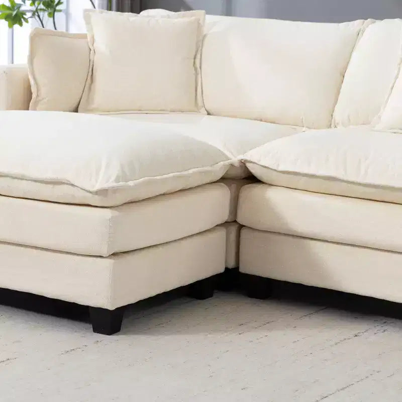 Canapé d'angle modulable 3 places GDFStudio Fairmont 113,77 en tissu chenille avec pouf et coussins lombaires