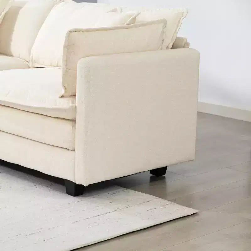 Canapé d'angle modulable 3 places GDFStudio Fairmont 113,77 en tissu chenille avec pouf et coussins lombaires