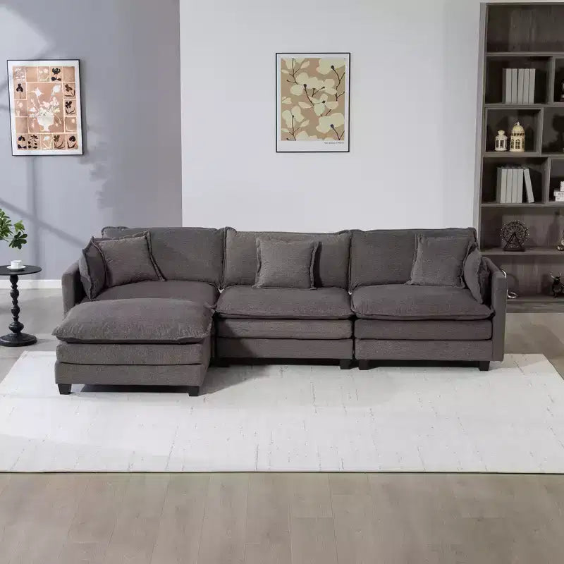 Canapé d'angle modulable 3 places GDFStudio Fairmont 113,77 en tissu chenille avec pouf et coussins lombaires