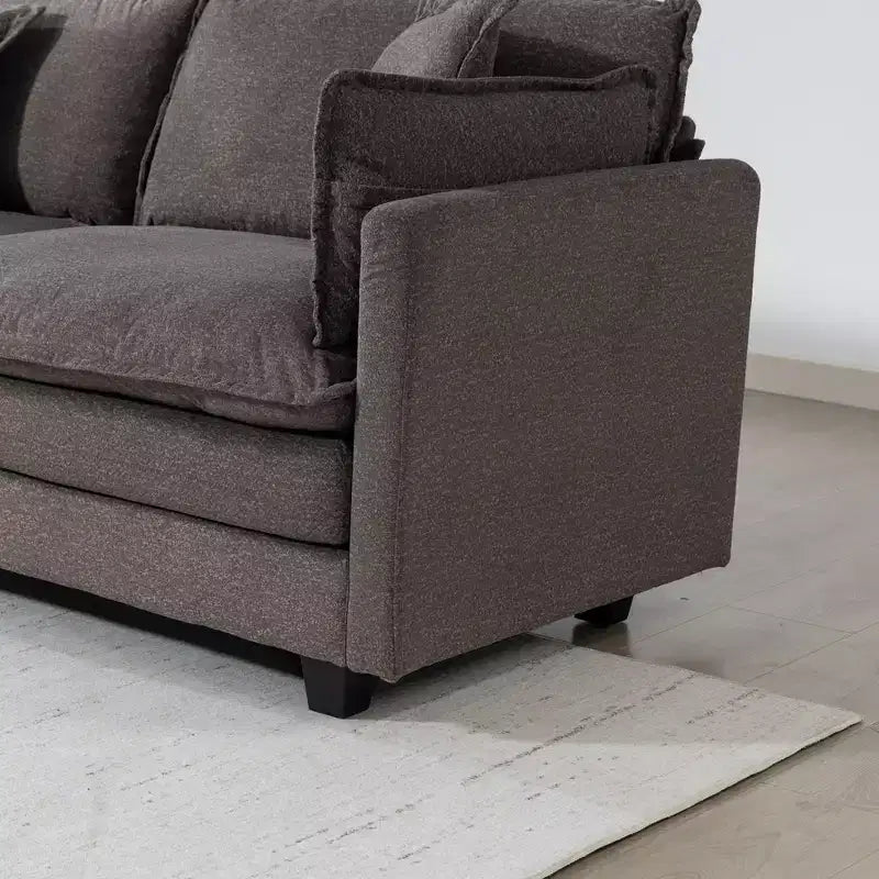Canapé d'angle modulable 3 places GDFStudio Fairmont 113,77 en tissu chenille avec pouf et coussins lombaires