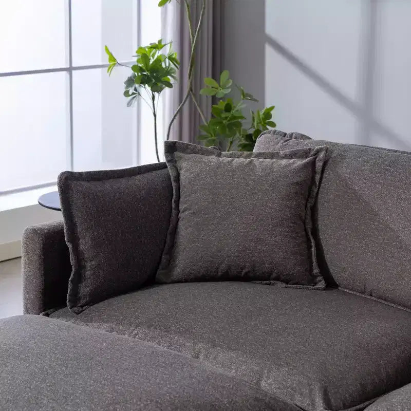 Canapé d'angle modulable 3 places GDFStudio Fairmont 113,77 en tissu chenille avec pouf et coussins lombaires