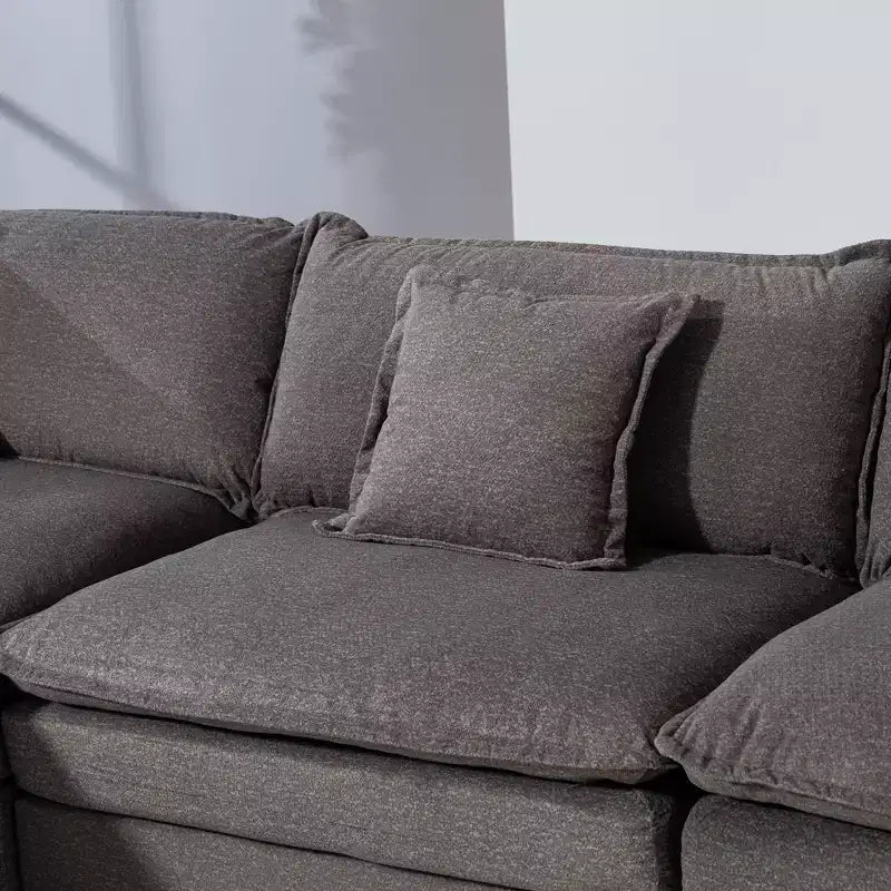 Canapé d'angle modulable 3 places GDFStudio Fairmont 113,77 en tissu chenille avec pouf et coussins lombaires