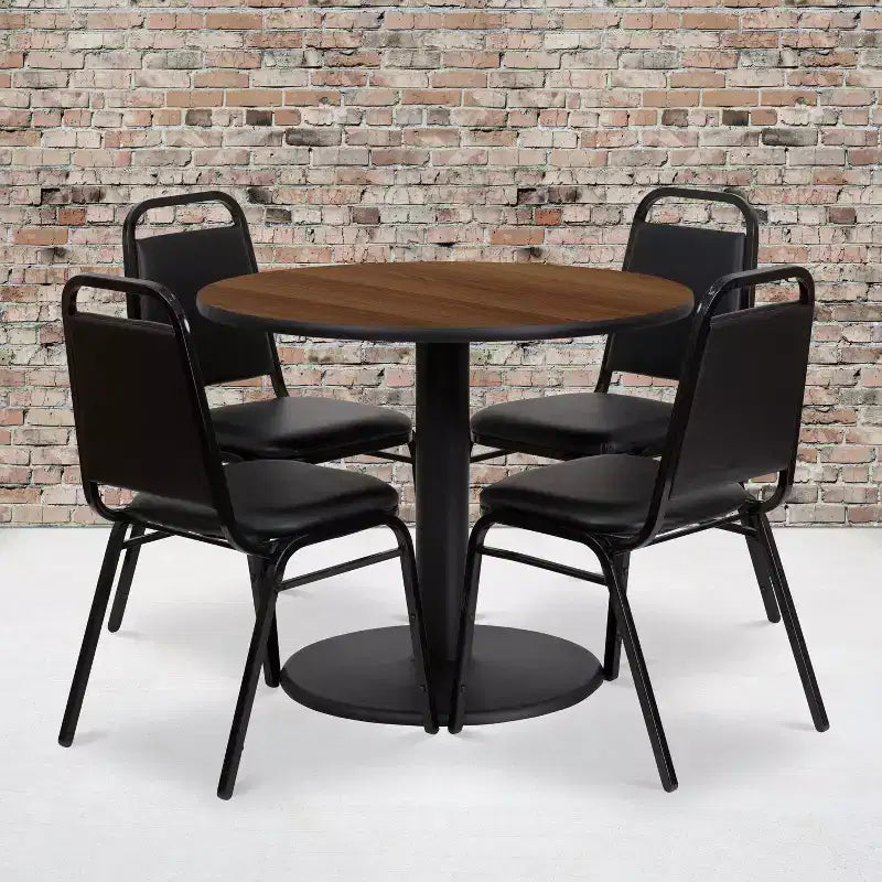Ensemble de table ronde stratifiée Flash Furniture de 36 po avec piètement rond et 4 chaises de banquet à dossier trapézoïdal