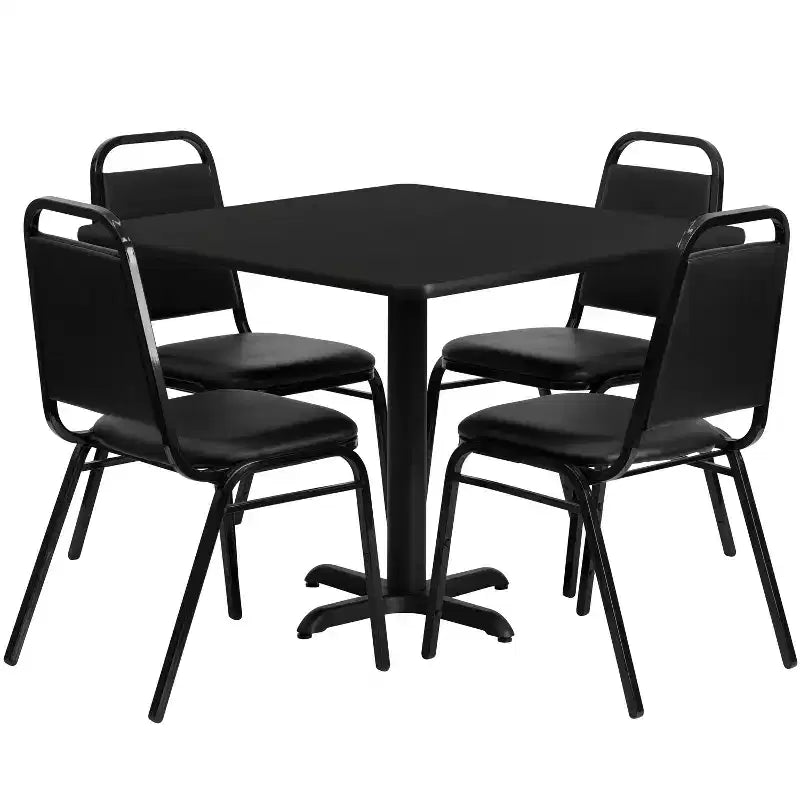 Emma and Oliver 36 Square Laminate X-Base Table Set with 4 Banquet Chairs