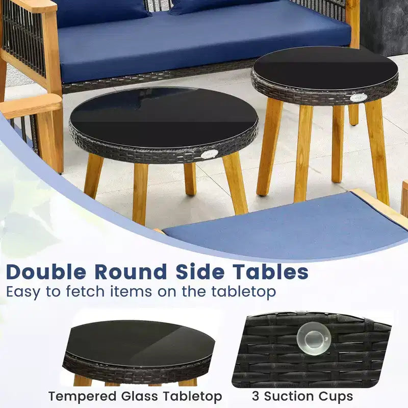 Ensemble de conversation 7 pièces Costway en rotin tressé avec 2 tables basses et 2 poufs