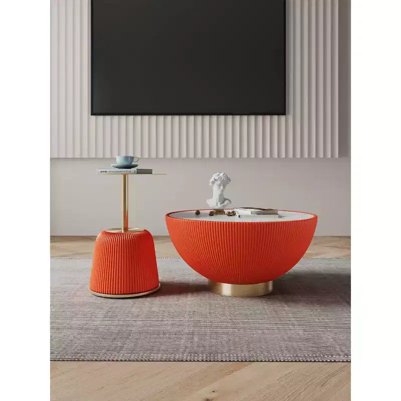 Manhattan Comfort Ensemble de 2 tables basses et tables d'appoint Anderson en similicuir avec plateau en métal
