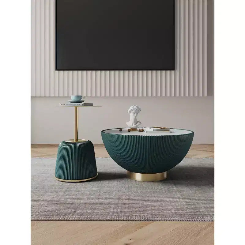 Manhattan Comfort Ensemble de 2 tables basses et tables d'appoint Anderson en similicuir avec plateau en métal