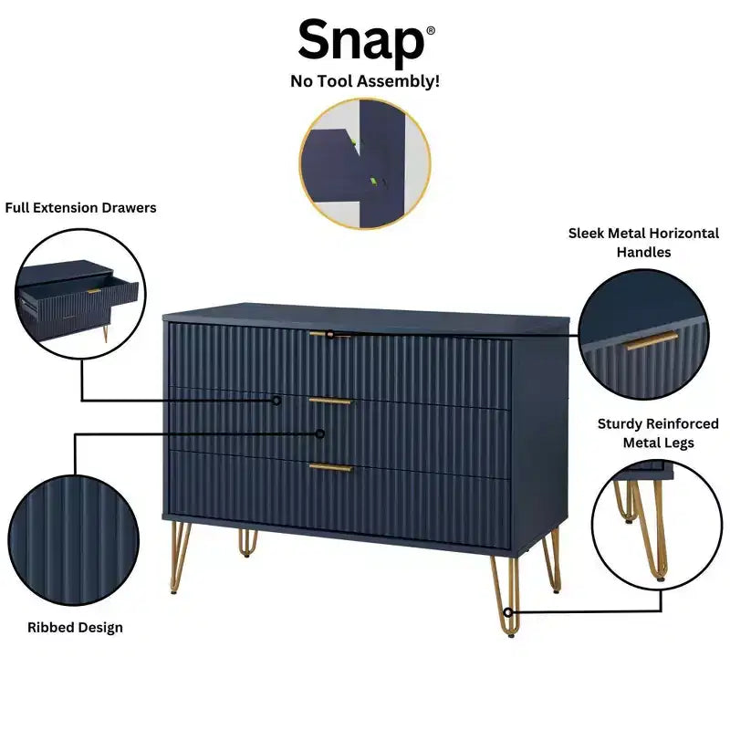 Ensemble commode 3 tiroirs et table de chevet 1 tiroir moderne Manhattan Comfort Dumbo 2 pièces