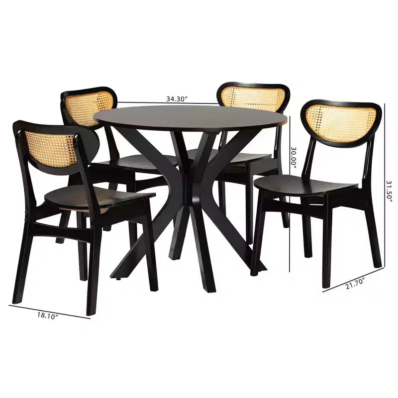 Ensemble de salle à manger 5 pièces en bois et rotin tressé de style milieu de siècle Baxton Studio Giuliana