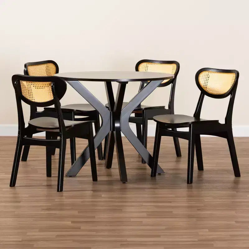 Ensemble de salle à manger 5 pièces en bois et rotin tressé de style milieu de siècle Baxton Studio Giuliana