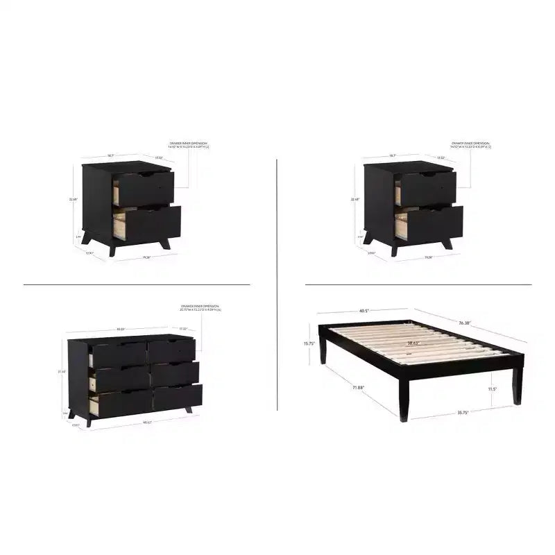 Commode et table de chevet Powell Pensy Twin Platform Bed