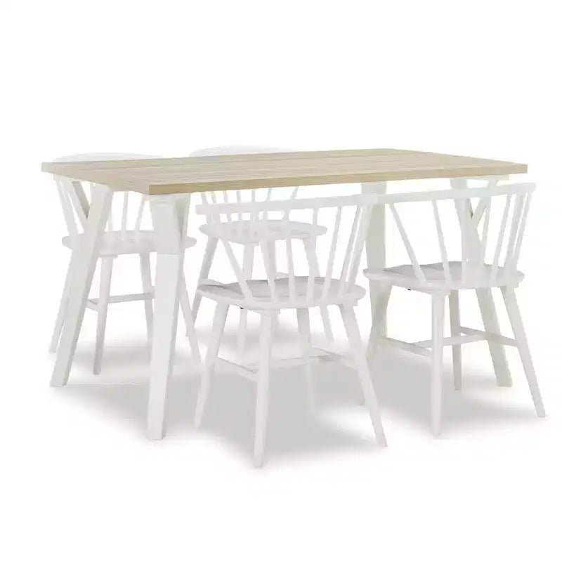 Ensemble de salle à manger Alwynn White et bois naturel 5 pièces, table à manger avec 4 chaises Windsor