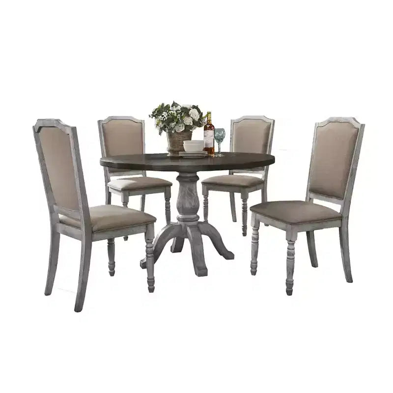 Ensemble de salle à manger en bois Iris de Roundhill Furniture, blanc vieilli, 5 pièces