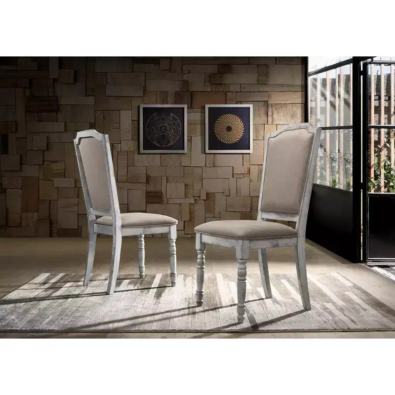 Ensemble de salle à manger en bois Iris de Roundhill Furniture, blanc vieilli, 5 pièces