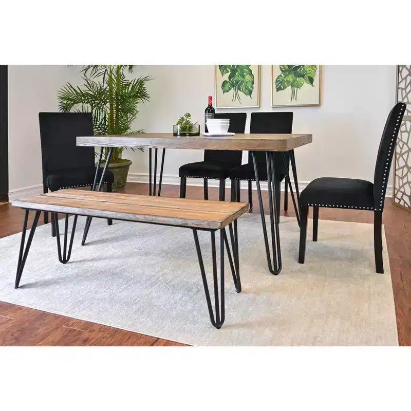 Ensemble de salle à manger 6 pièces Ashzo, table à manger avec pieds épingles à cheveux, 4 chaises et un banc, 3 options de couleur