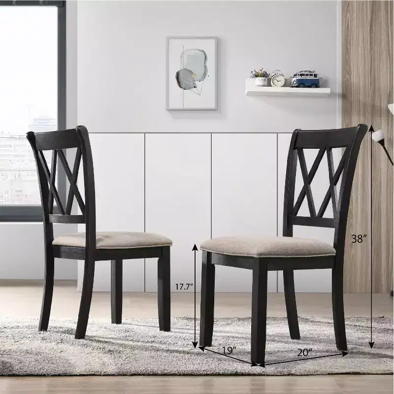 Ensemble de salle à manger Arroyo 7 pièces, table à manger avec pieds en épingle et 6 chaises à dossier croisé, noir intense