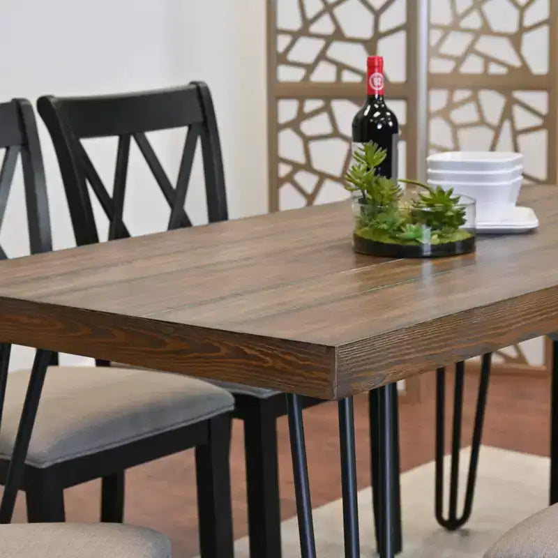 Ensemble de salle à manger Arroyo 7 pièces, table à manger avec pieds en épingle et 6 chaises à dossier croisé, noir intense