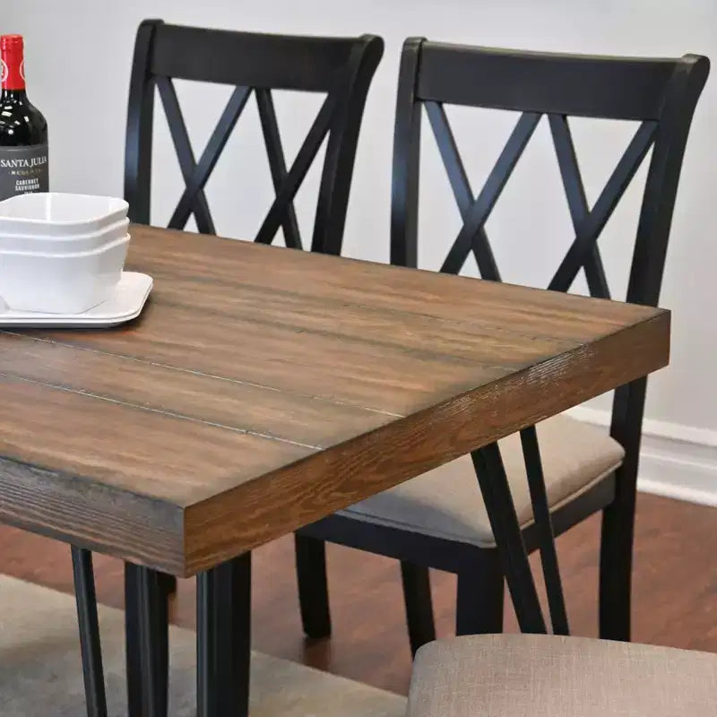 Ensemble de salle à manger Arroyo 7 pièces, table à manger avec pieds en épingle et 6 chaises à dossier croisé, noir intense