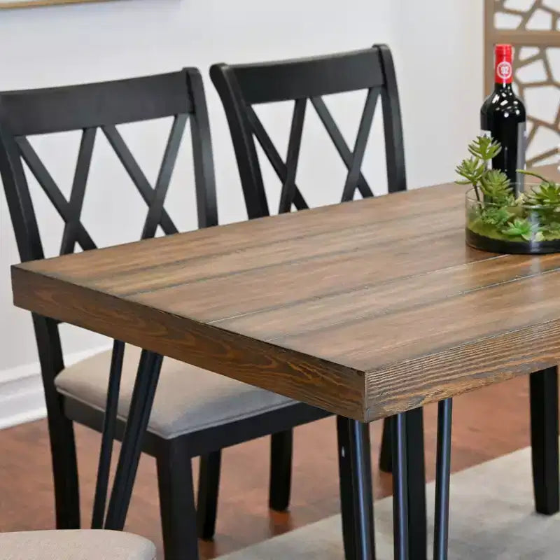 Ensemble de salle à manger Arroyo 7 pièces, table à manger avec pieds en épingle et 6 chaises à dossier croisé, noir intense