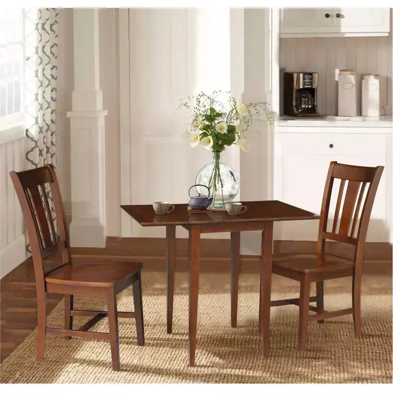 Table de salle à manger International Concepts Small Dual Drop Leaf avec 2 chaises San Remo Splat